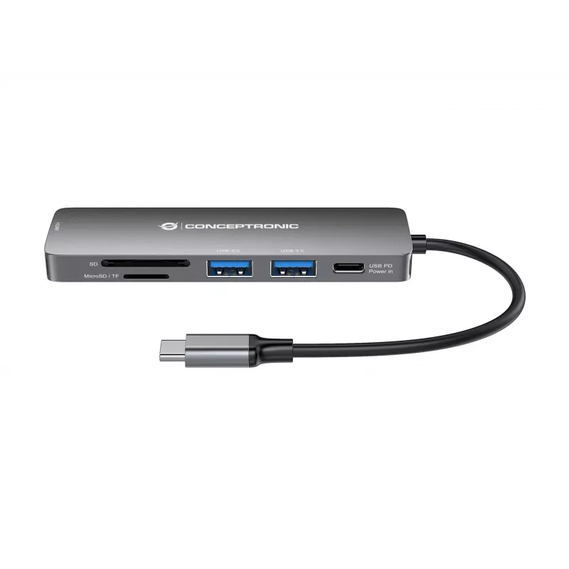 Conceptronic DONN11G 6-in-1 USB 3.2 Gen 1 Dokinimo stotelė, HDMI, 100W USB PD, USB 3.0, USB 2.0, SD, TF/MicroSD