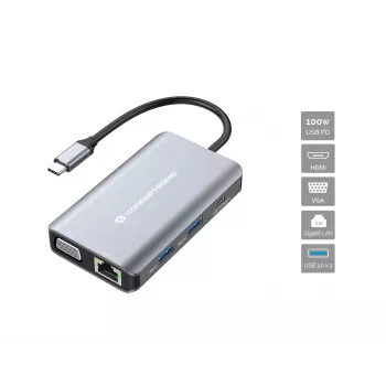 Conceptronic DONN21G nešiojamojo kompiuterio dokas / prievado replikatorius, laidinis USB 3.2 Gen 1 (3.1 Gen 1) Type-C, pilka
