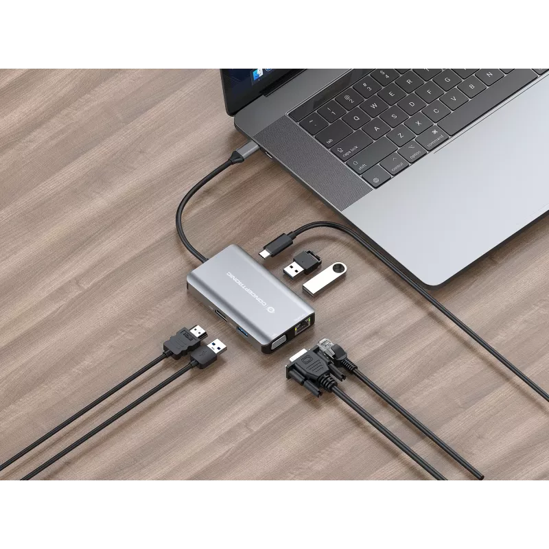 Conceptronic DONN21G nešiojamojo kompiuterio dokas / prievado replikatorius, laidinis USB 3.2 Gen 1 (3.1 Gen 1) Type-C, pilka