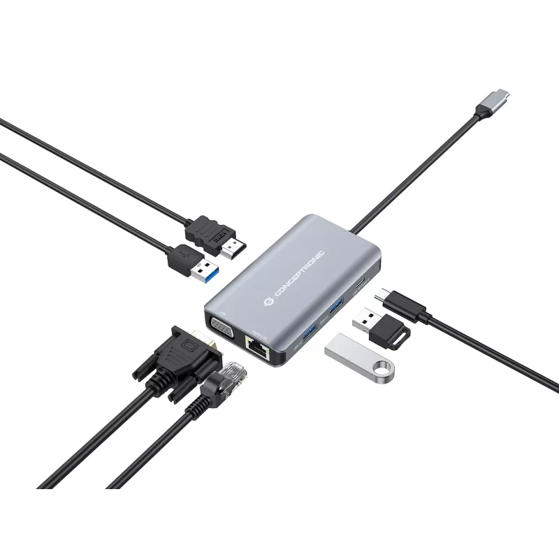 Conceptronic DONN21G nešiojamojo kompiuterio dokas / prievado replikatorius, laidinis USB 3.2 Gen 1 (3.1 Gen 1) Type-C, pilka