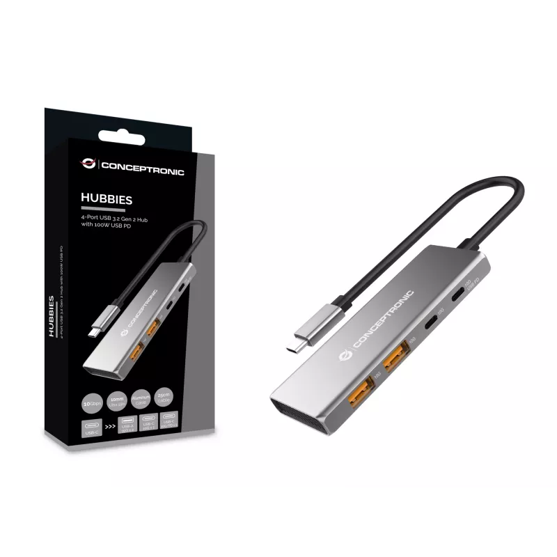 Conceptronic HUBBIES15G sąsajos šakotuvas USB 3.2 Gen 2 (3.1 Gen 2) Type-C 10000 Mbit/s pilka
