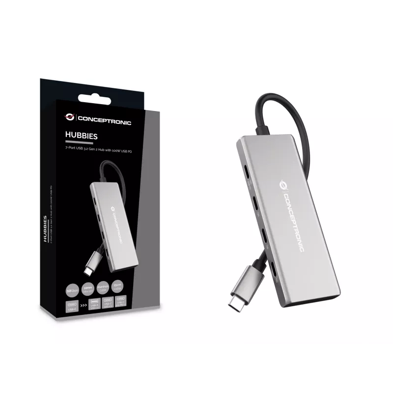 Conceptronic HUBBIES17G sąsajos šakotuvas USB 3.2 Gen 2 (3.1 Gen 2) Type-C 10000 Mbit/s pilka