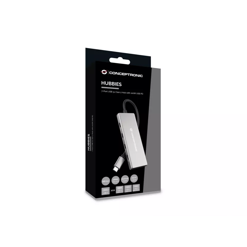 Conceptronic HUBBIES17G sąsajos šakotuvas USB 3.2 Gen 2 (3.1 Gen 2) Type-C 10000 Mbit/s pilka