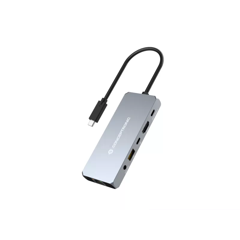 Conceptronic DONN22G nešiojamojo kompiuterio dokas/portų replikatorius Laidinis USB 3.2 Gen 2 (3.1 Gen 2) Type-C pilka
