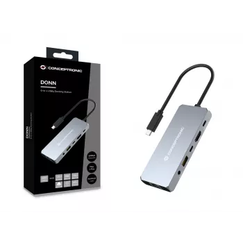 Conceptronic DONN22G nešiojamojo kompiuterio dokas/portų replikatorius Laidinis USB 3.2 Gen 2 (3.1 Gen 2) Type-C pilka