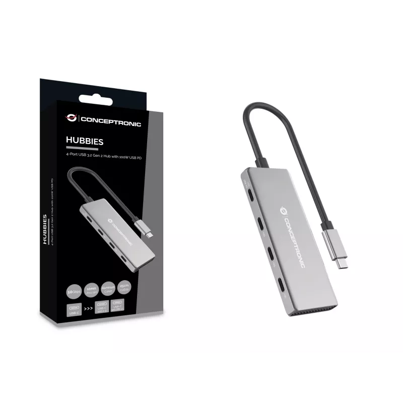 Conceptronic HUBBIES16G sąsajos šakotuvas USB 3.2 Gen 2 (3.1 Gen 2) Type-C 10000 Mbit/s pilka