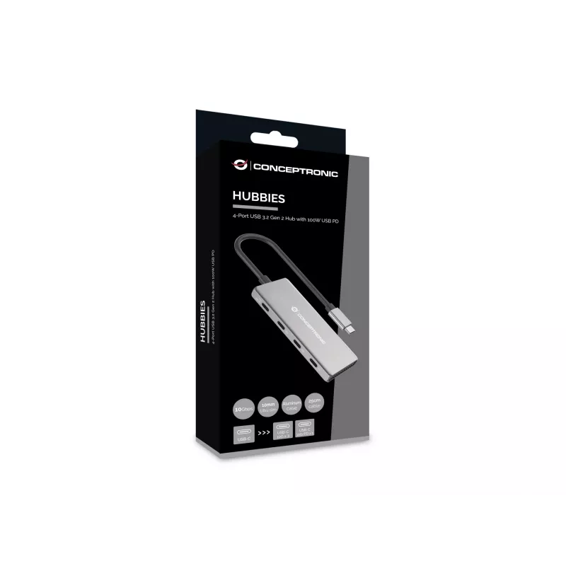 Conceptronic HUBBIES16G sąsajos šakotuvas USB 3.2 Gen 2 (3.1 Gen 2) Type-C 10000 Mbit/s pilka