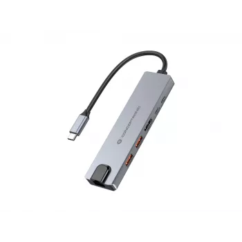 Conceptronic DONN29G 6-in-1 USB 3.2 Gen 2 prijungimo stotelė, 4K60Hz HDMI, USB-A 10Gbps x 2, USB-C 10Gbps, GbE LAN, 140W USB PD 3.1