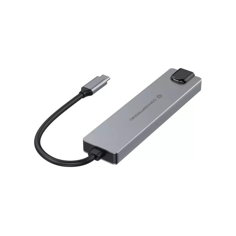 Conceptronic DONN29G 6-in-1 USB 3.2 Gen 2 prijungimo stotelė, 4K60Hz HDMI, USB-A 10Gbps x 2, USB-C 10Gbps, GbE LAN, 140W USB PD 3.1