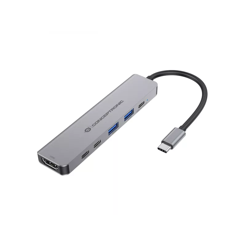 6-in-1 USB 3.2 Gen 1 dokacijos stotelė CONCEPTRONIC DONN33G HDMI, 2×USB-A 5Gbps, 2×USB-C 5Gbps, 100W USB PD, sidabrinė