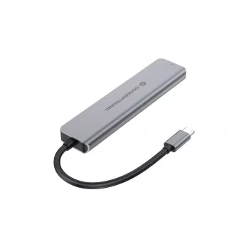 6-in-1 USB 3.2 Gen 1 dokacijos stotelė CONCEPTRONIC DONN33G HDMI, 2×USB-A 5Gbps, 2×USB-C 5Gbps, 100W USB PD, sidabrinė