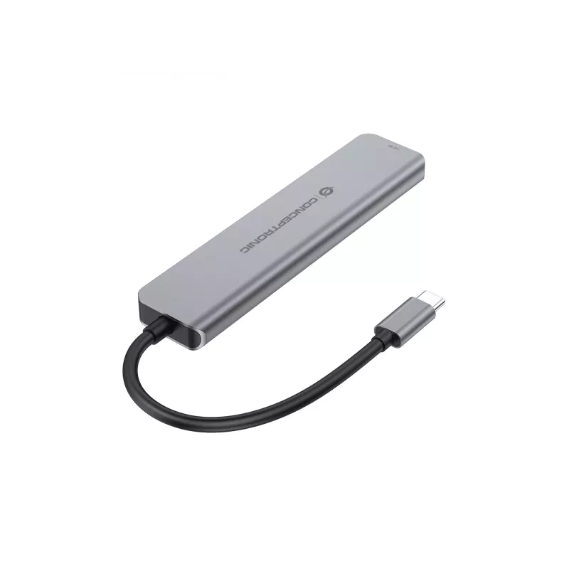 6-in-1 USB 3.2 Gen 1 dokacijos stotelė CONCEPTRONIC DONN33G HDMI, 2×USB-A 5Gbps, 2×USB-C 5Gbps, 100W USB PD, sidabrinė