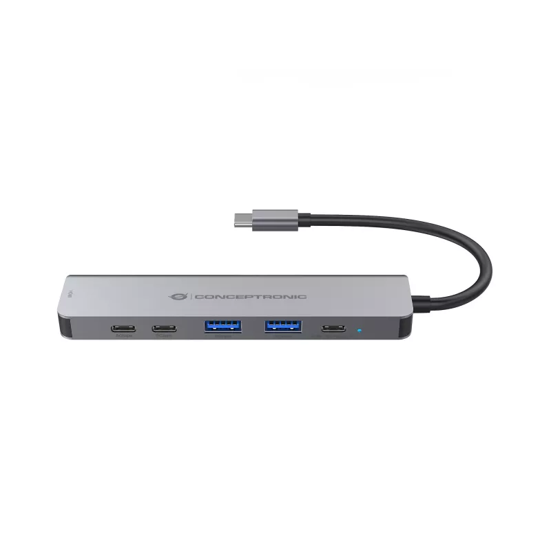 6-in-1 USB 3.2 Gen 1 dokacijos stotelė CONCEPTRONIC DONN33G HDMI, 2×USB-A 5Gbps, 2×USB-C 5Gbps, 100W USB PD, sidabrinė