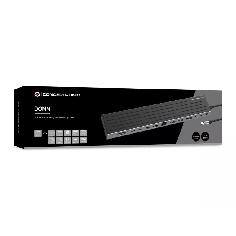 Doko stotelė Conceptronic DONN32B 14-in-1 USB 3.2 Gen 1 HDMI DP