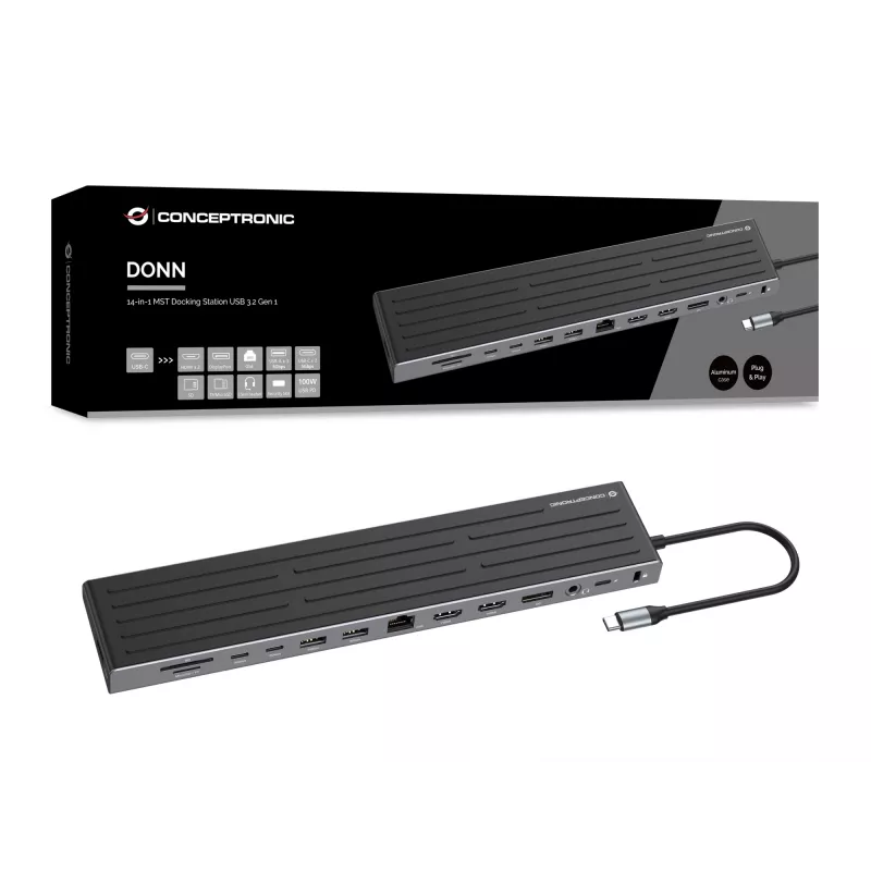 Doko stotelė Conceptronic DONN32B 14-in-1 USB 3.2 Gen 1 HDMI DP