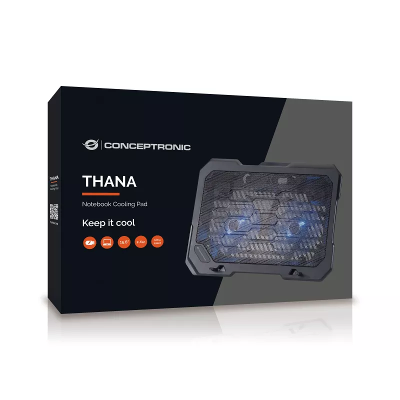 Conceptronic THANA nešiojamojo kompiuterio aušinimo pagalvėlė, tinka ekranams iki 15,6 colio, 2 ventiliatoriai
