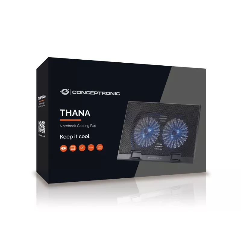 Conceptronic THANA nešiojamojo kompiuterio aušinimo padėklas, tinka iki 17 colių, 2 ventiliatoriai