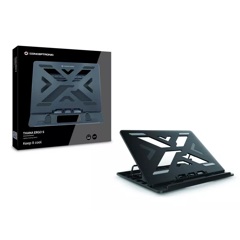 Conceptronic ERGO nešiojamojo kompiuterio aušinimo stovas Nešiojamojo kompiuterio stovas Juodas 39.6 cm (15.6 colių)
