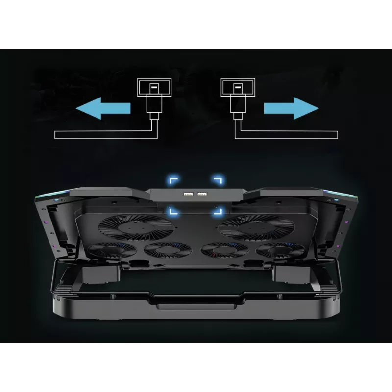 Conceptronic THYIA ERGO 6 ventiliatorių žaidimų nešiojamojo kompiuterio aušinimo stovas, 43,2 cm (17 colių), 6 vnt., Mygtukai, Pilka, Mėlyna, Žalia, Raudona, Kinija