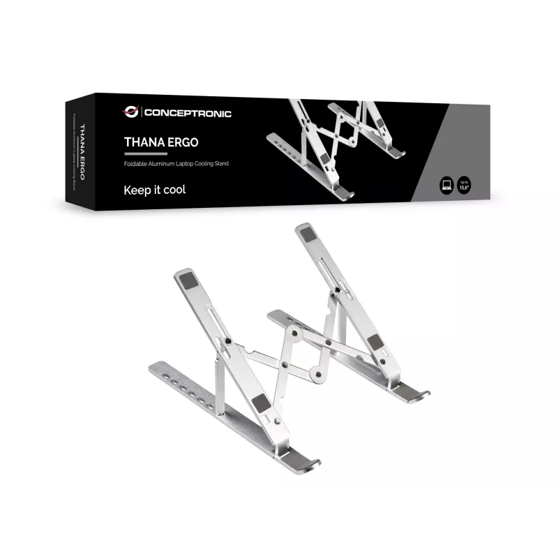 Conceptronic THANA04S ERGO Sulankstomas Aliuminis Nešiojamojo Kompiuterio Aušinimo Stovas