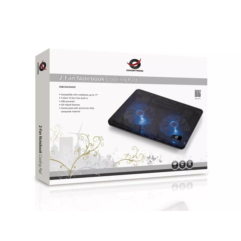 Conceptronic THANA Nešiojamojo kompiuterio aušinimo padėklas, tinka iki 15,6 col., 2 ventiliatoriai