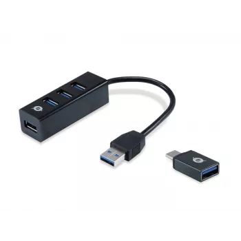 USB Hub Conceptronic HUBBIES 4-Port USB 3.0 Hub su USB-C OTG Adapter