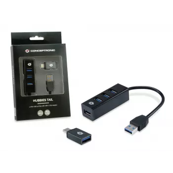 USB Hub Conceptronic HUBBIES 4-Port USB 3.0 Hub su USB-C OTG Adapter