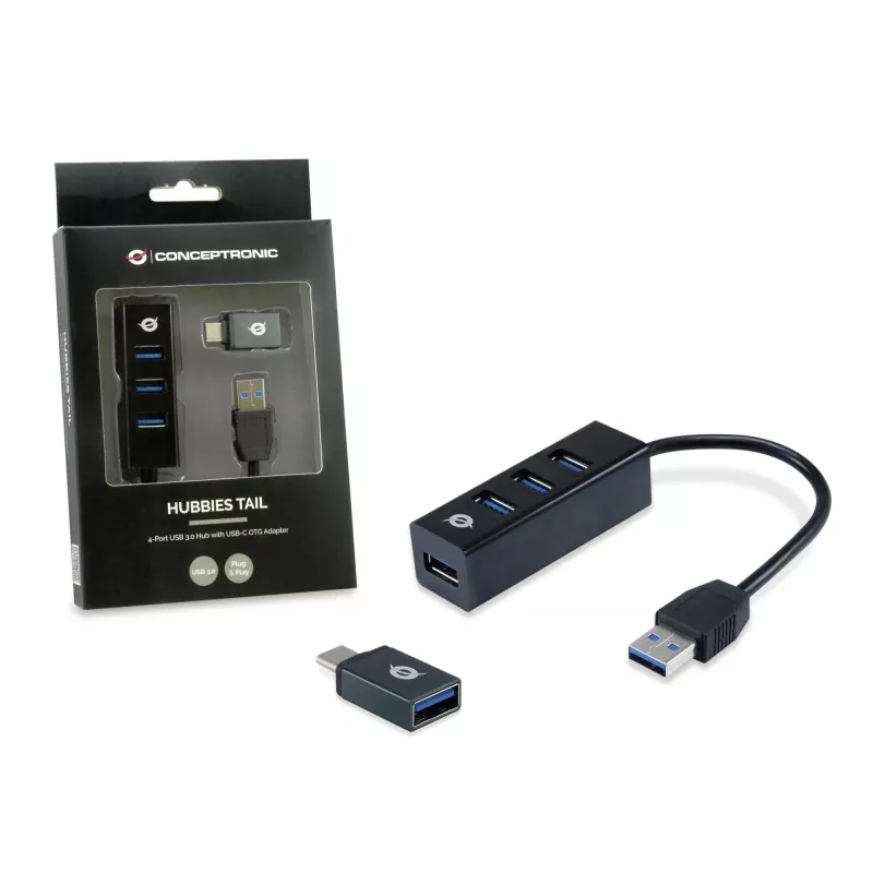 USB Hub Conceptronic HUBBIES 4-Port USB 3.0 Hub su USB-C OTG Adapter