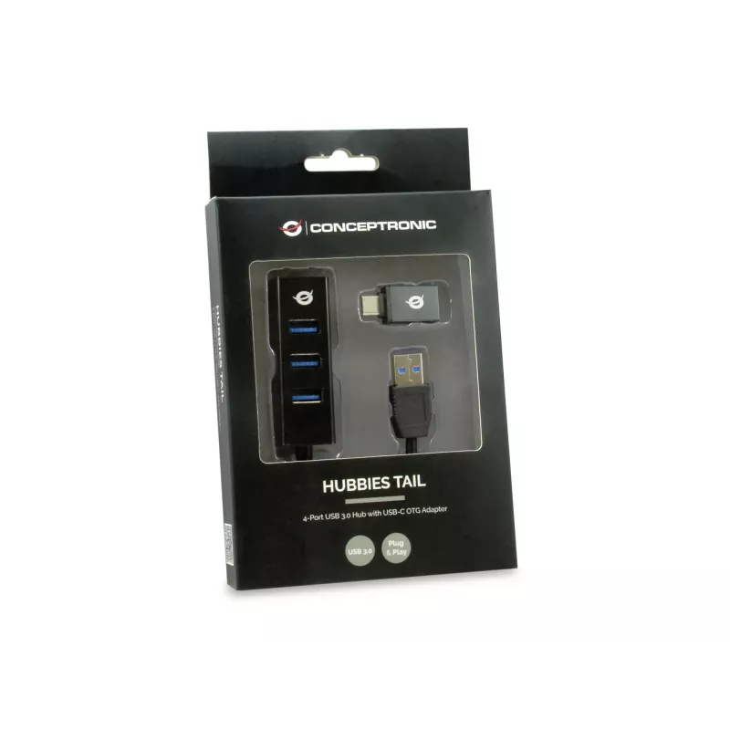 USB Hub Conceptronic HUBBIES 4-Port USB 3.0 Hub su USB-C OTG Adapter