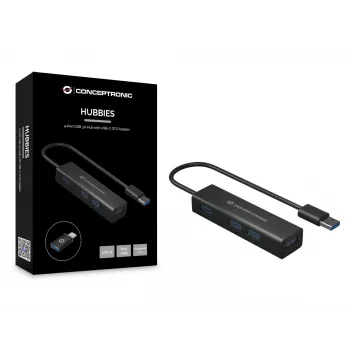 Conceptronic 4 prievadų USB 3.0 aliuminis šakotuvas su USB-C į USB-A adapteriu