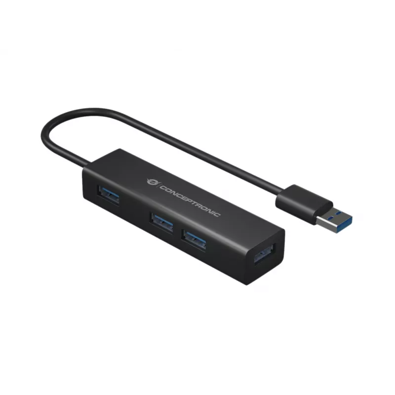 Conceptronic 4 prievadų USB 3.0 aliuminis šakotuvas su USB-C į USB-A adapteriu