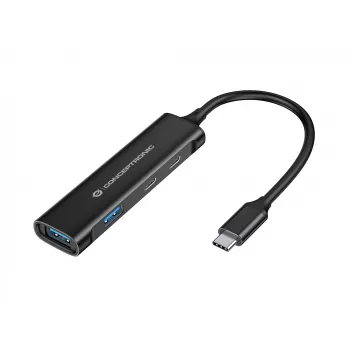 Conceptronic HUBBIES 4 prievadų USB 3.0 šakotuvas, 2 USB-C ir 2 USB-A prievadai, aliuminio korpusas, USB-C jungtis