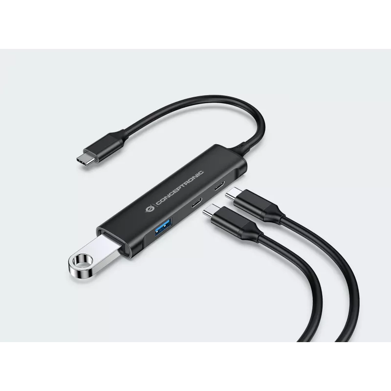 Conceptronic HUBBIES 4 prievadų USB 3.0 šakotuvas, 2 USB-C ir 2 USB-A prievadai, aliuminio korpusas, USB-C jungtis