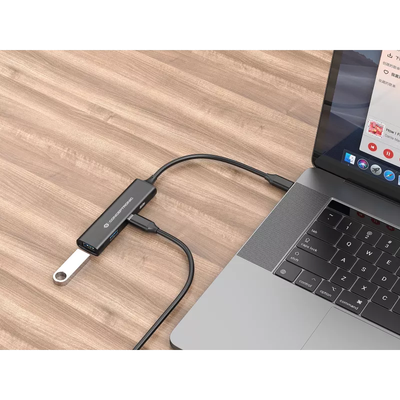 Conceptronic HUBBIES 4 prievadų USB 3.0 šakotuvas, 2 USB-C ir 2 USB-A prievadai, aliuminio korpusas, USB-C jungtis