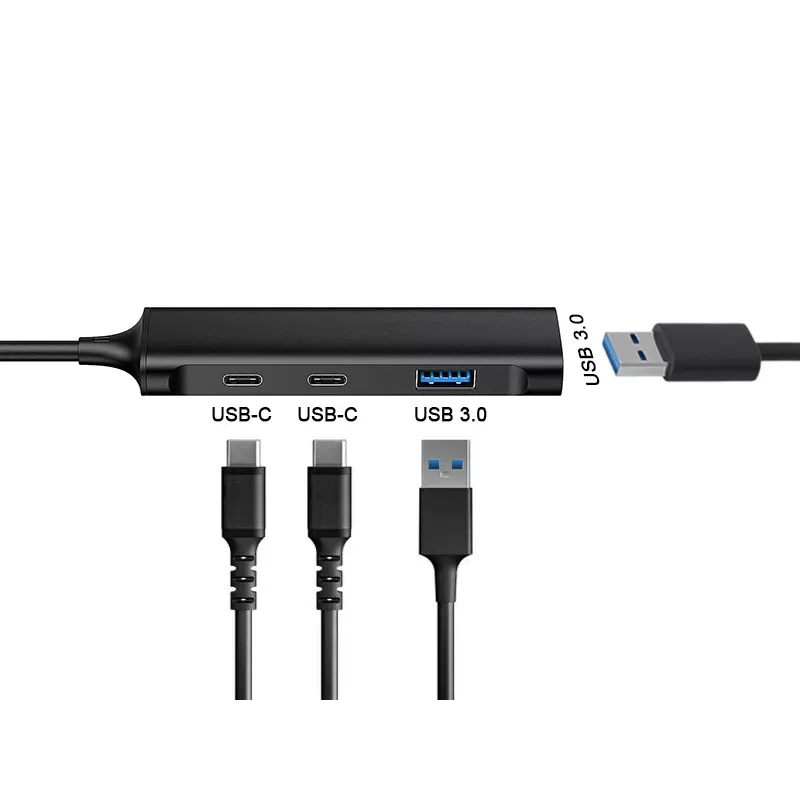 Conceptronic HUBBIES 4 prievadų USB 3.0 šakotuvas, 2 USB-C ir 2 USB-A prievadai, aliuminio korpusas, USB-C jungtis