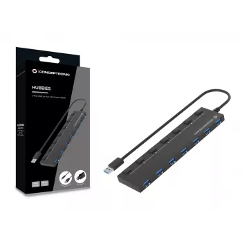Conceptronic HUBBIES19BP 7 prievadų USB 3.0 šakotuvas su maitinimo adapteriu, 90 cm kabelis, individualus maitinimo jungiklis, USB 3.2 Gen 1