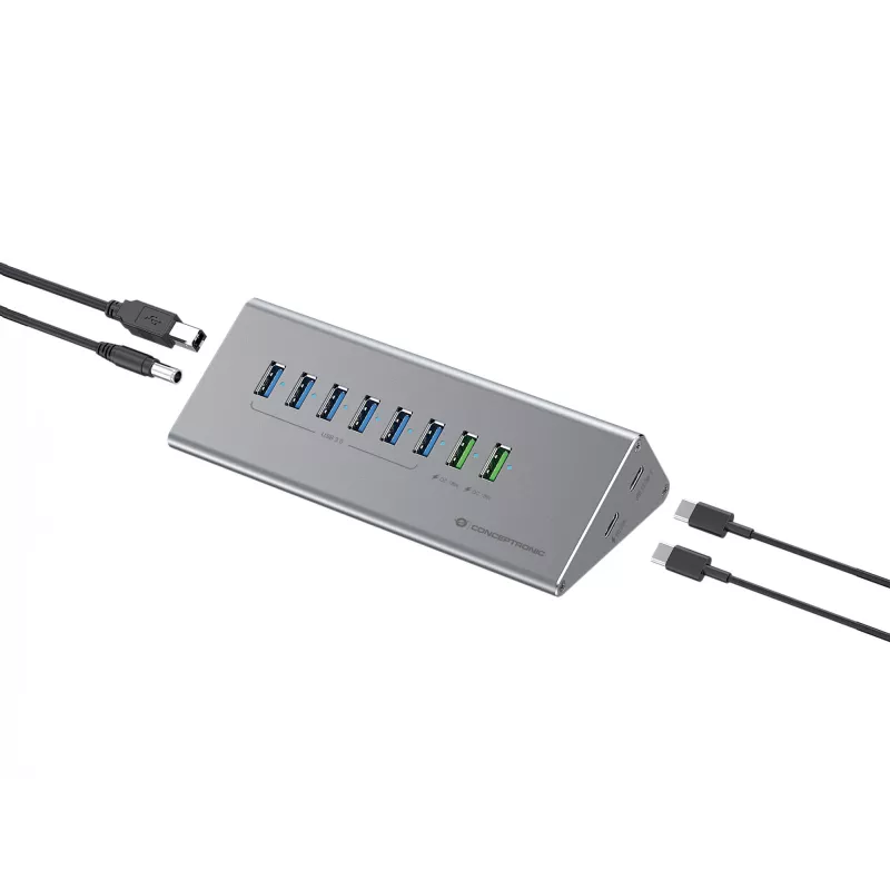Conceptronic HUBBIES18G 10-in-1 60W USB 3.0 Hub Charger Combo, 2-in-1 USB-C USB-A kabelis, USB 3.2 Gen 1
