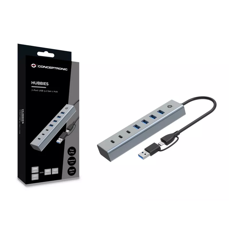 Conceptronic HUBBIES20G 7 prievadų USB 3.0 šakotuvas, 5 Gb/s, USB-C × 3, USB-A × 4
