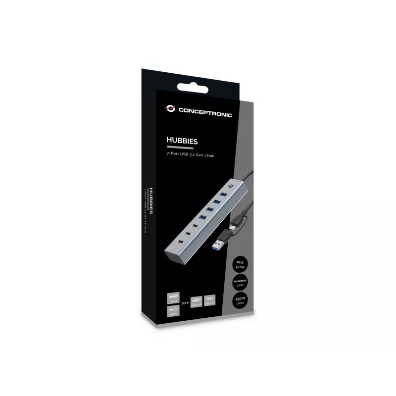 Conceptronic HUBBIES20G 7 prievadų USB 3.0 šakotuvas, 5 Gb/s, USB-C × 3, USB-A × 4