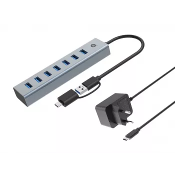 Conceptronic HUBBIES21GP 7 prievadų USB 3.0 šakotuvas su maitinimo adapteriu, 5 Gbps, USB-A x 7