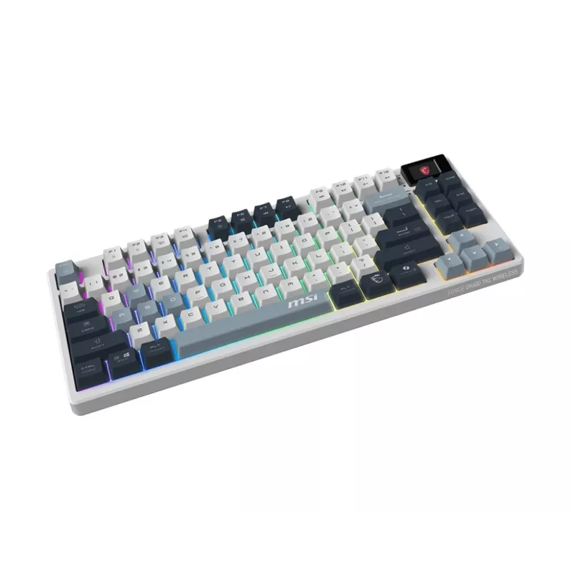 Klaviatūra MSI FORGE GK600 TKL WIRELESS SKY — Beklavišė mechaninė, USB + Bluetooth, QWERTY JK anglų, RGB, mėlyna/balta