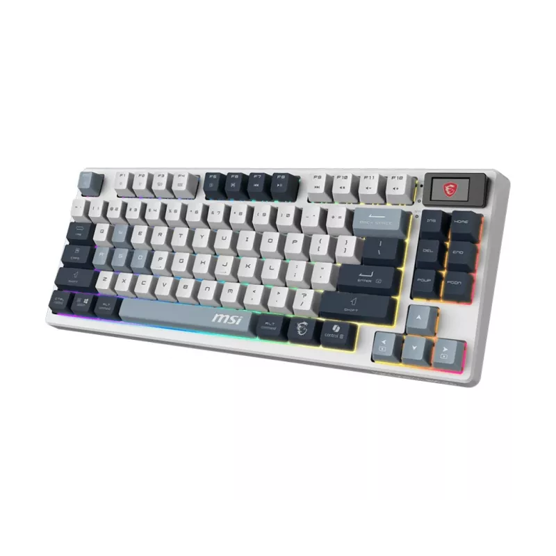 Klaviatūra MSI FORGE GK600 TKL WIRELESS SKY — Beklavišė mechaninė, USB + Bluetooth, QWERTY JK anglų, RGB, mėlyna/balta