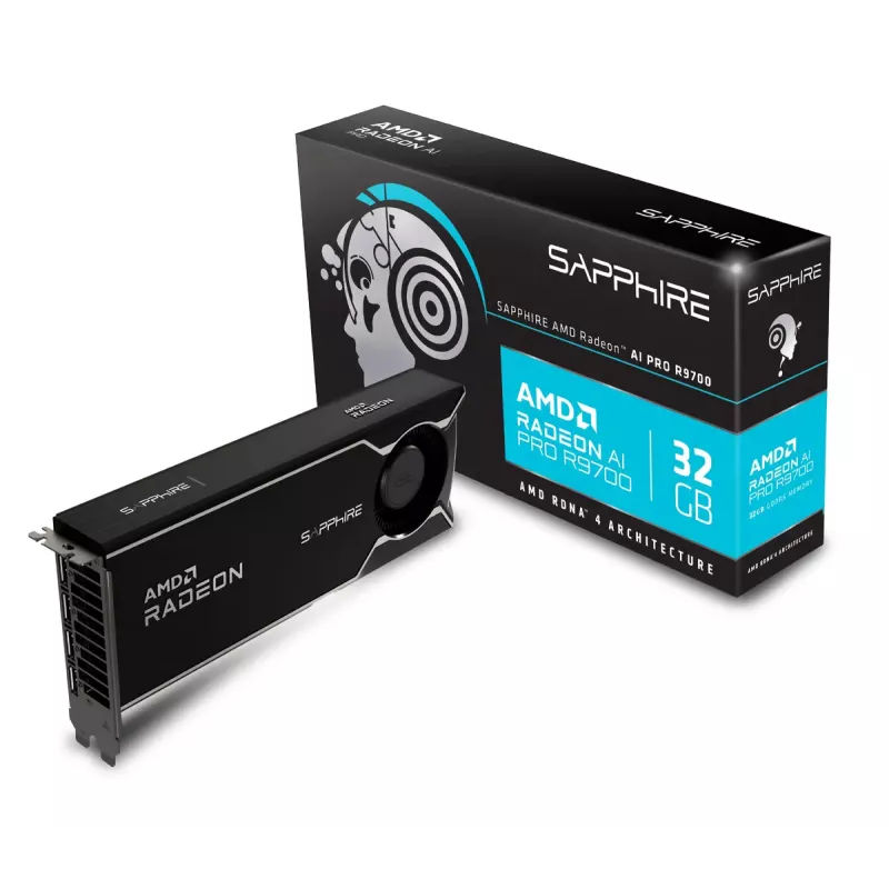 Grafikos plokštė Sapphire Radeon AI PRO R9700 – 32 GB GDDR6, 256-bit, PCIe 5.0, aktyvus aušinimas (1 ventiliatorius)