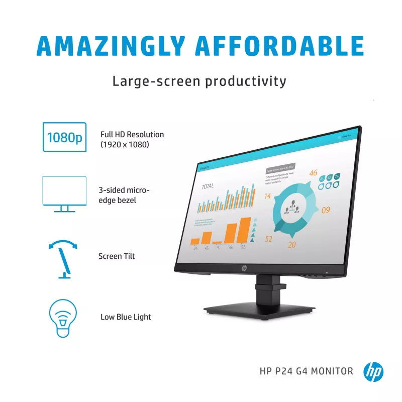 HP P-Series P24 G4 kompiuterio monitorius 60,5 cm (23,8 colio) 1920 x 1080 pikselių Full HD