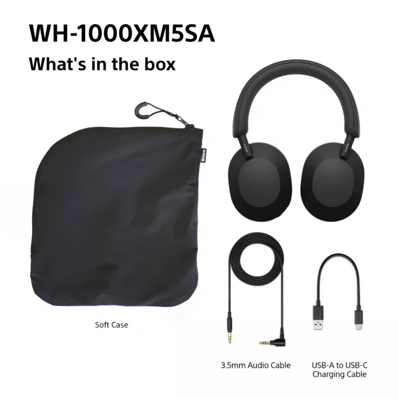 Sony WH-1000XM5SA Ausinė laidinė ir belaidė Antgalvinė Muzika USB Type-C Bluetooth Juoda
