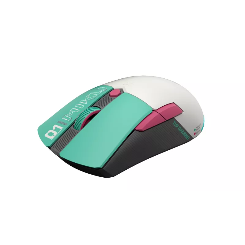 ASUS TUF Gaming Mini belaidė Hatsune Miku Edition pelė, dešiniarankiams, RF belaidė + Bluetooth + USB Type-A, optinė, 1200 DPI