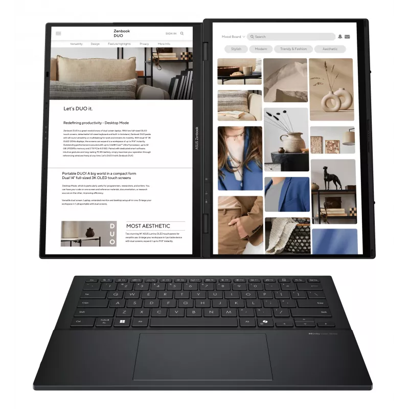 Hibridinis (2-in-1) ASUS Zenbook Duo UX8406CA-PZ195X 14 colių Intel Core Ultra 9 285H 32 GB 2 TB Intel Arc 140T Windows 11 Pro
