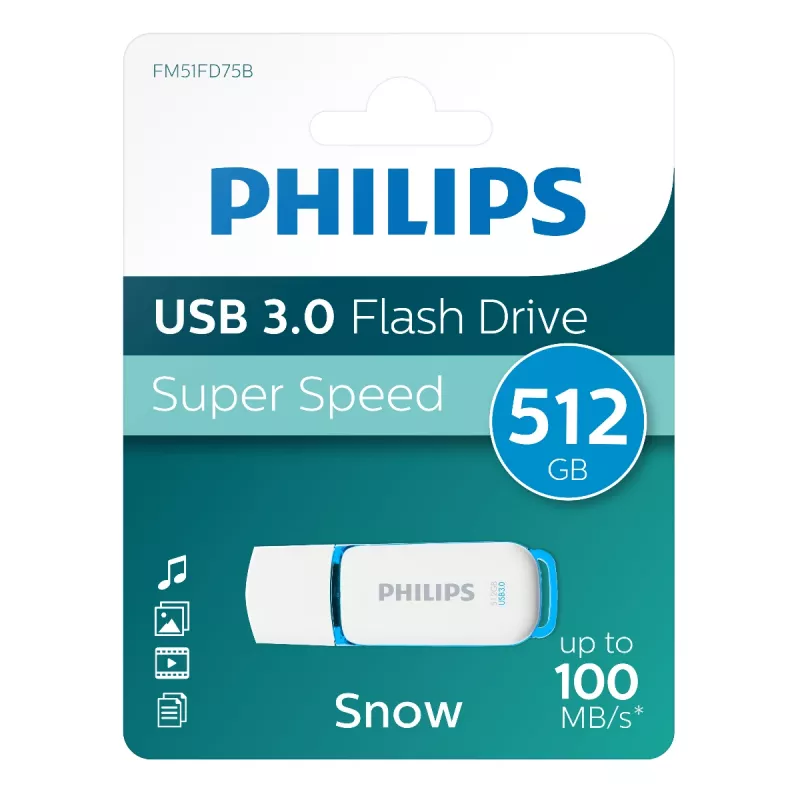 USB atmintukas Philips FM51FD75B 512 GB, USB Type-A, USB 3.2 Gen 1 (3.1 Gen 1), baltas