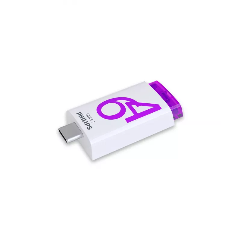Philips Click USB atmintinė 64 GB USB Type-C 3.2 Gen 1 (3.1 Gen 1) Violetinė, Balta