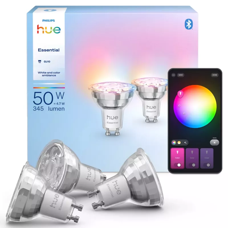 Philips Hue White and colour ambience Essential GU10 – išmanusis prožektorius – 345 lm – 4,7 W – 3 vnt. pakuotė